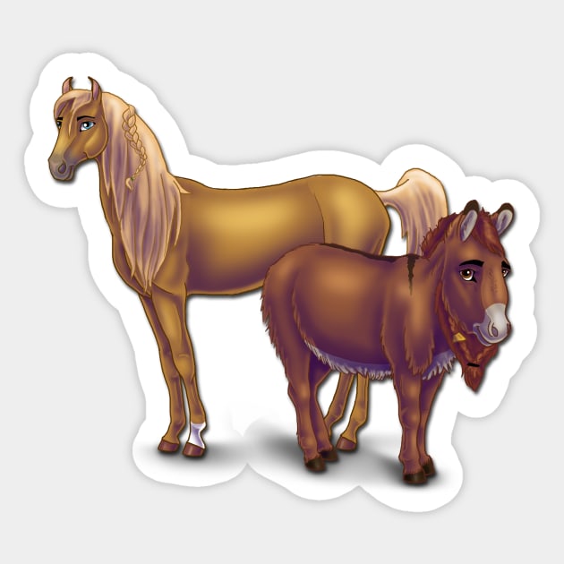 Horse and Donkey Characters Sticker by Unicornarama